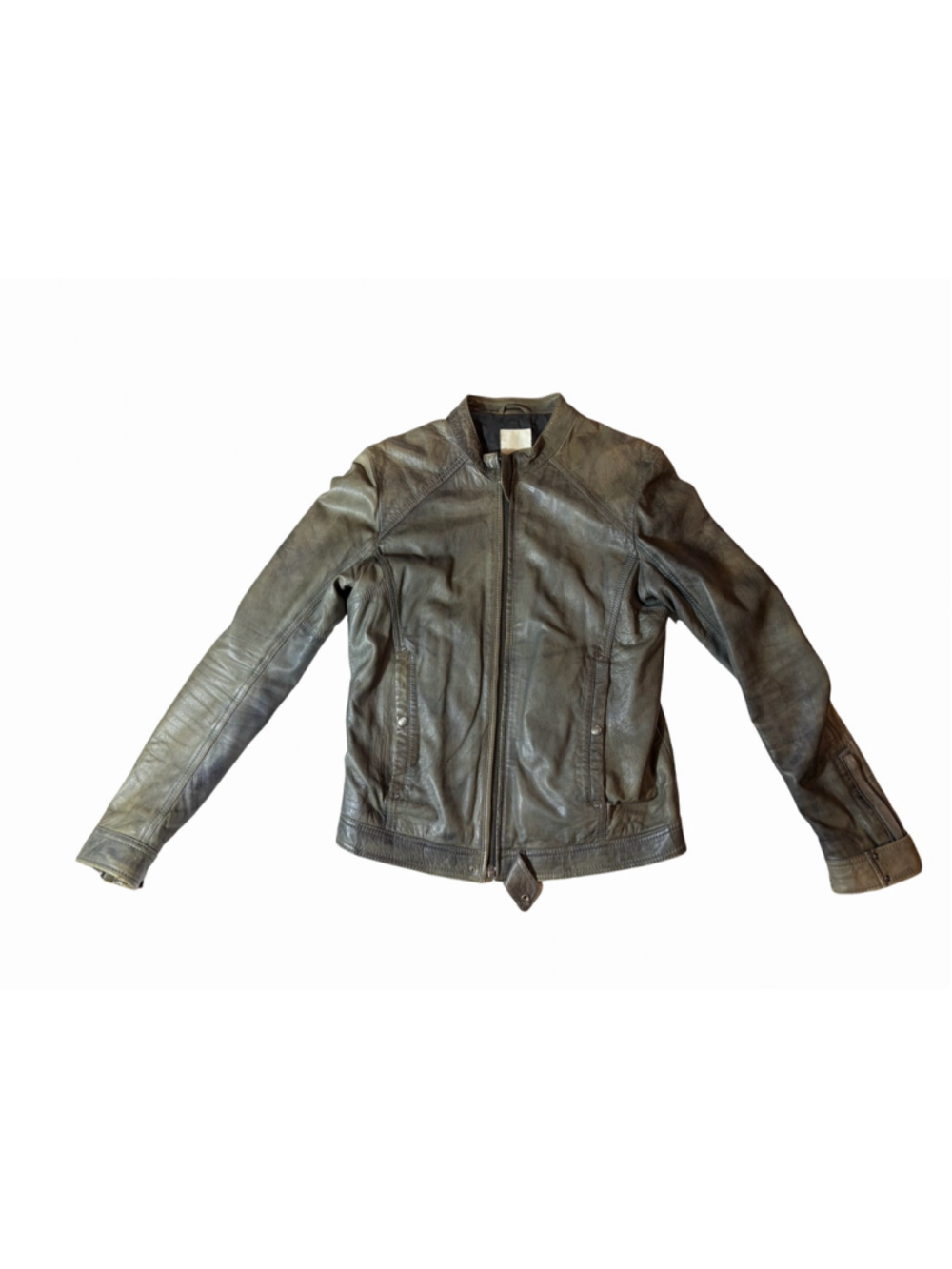 Diesel Men’s M Olive Gray Lambskin Leather Moto Jacket Distressed Y2K Biker read